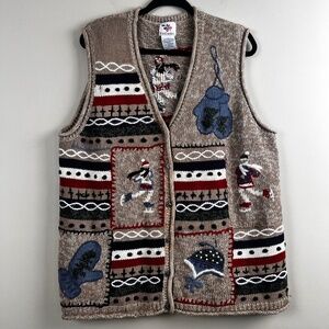 Vintage Nutcracker Christmas Holiday Sweater Vest Brown Blue Winter Women's 1X